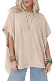 Solid Color Knitted Round Neck Bat Sleeve T-Shirt