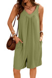 Solid Color V-Neck Loose Pocket Sleeveless Shorts Jumpsuit