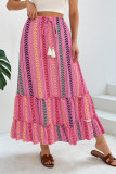 Summer Holiday Style Lace Up Striped Fringe Skirt