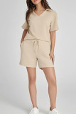 Large Size V-Neck Short Sleeved Loose Shorts Two-Piece Set