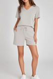 Large Size V-Neck Short Sleeved Loose Shorts Two-Piece Set