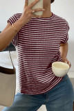 Summer Striped Round Neck Knitted Bat Sleeve T-Shirt