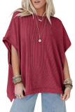 Solid Color Knitted Round Neck Bat Sleeve T-Shirt