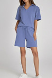 Large Size V-Neck Short Sleeved Loose Shorts Two-Piece Set