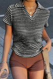 Summer Striped Short Sleeved Lapel Polo Shirt