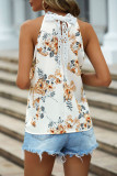 Printed Lace Up Sleeveless Hanging Neck Shirt