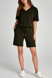 Large Size V-Neck Short Sleeved Loose Shorts Two-Piece Set