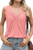 Solid Color V-Neck Pleated Sleeveless Shirt