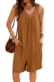 Solid Color V-Neck Loose Pocket Sleeveless Shorts Jumpsuit