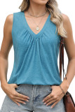 Solid Color V-Neck Pleated Sleeveless Shirt