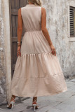 High Waisted Sleeveless Solid Color V-Neck Dress