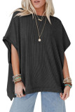 Solid Color Knitted Round Neck Bat Sleeve T-Shirt