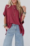 Solid Color Knitted Round Neck Bat Sleeve T-Shirt