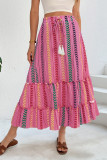 Summer Holiday Style Lace Up Striped Fringe Skirt