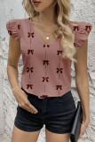 Summer V-Neck Short Sleeved Bow Printed Shirt