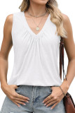 Solid Color V-Neck Pleated Sleeveless Shirt