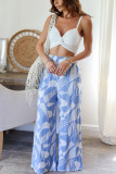 Geometric Print Elastic Waist Straight Leg Casual Pants