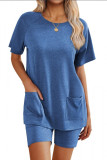 Solid Color Short Sleeved Shorts Two-Piece Set