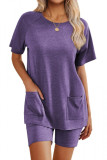 Solid Color Short Sleeved Shorts Two-Piece Set