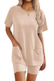 Solid Color Short Sleeved Shorts Two-Piece Set