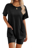 Solid Color Short Sleeved Shorts Two-Piece Set