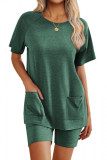 Solid Color Short Sleeved Shorts Two-Piece Set
