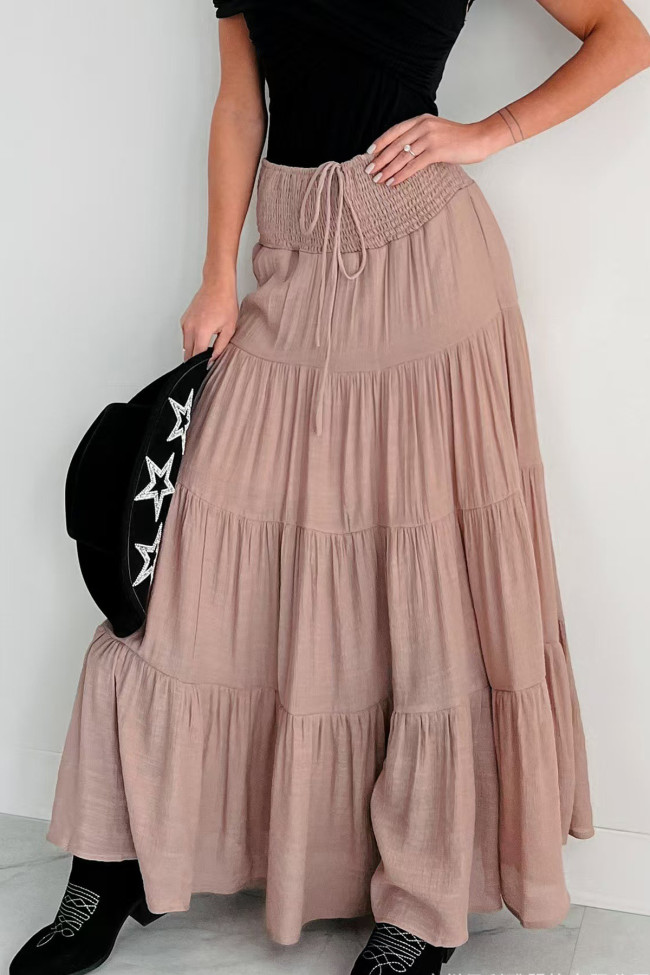 Summer Bohemian High Waisted Solid Color Skirt