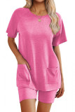 Solid Color Short Sleeved Shorts Two-Piece Set