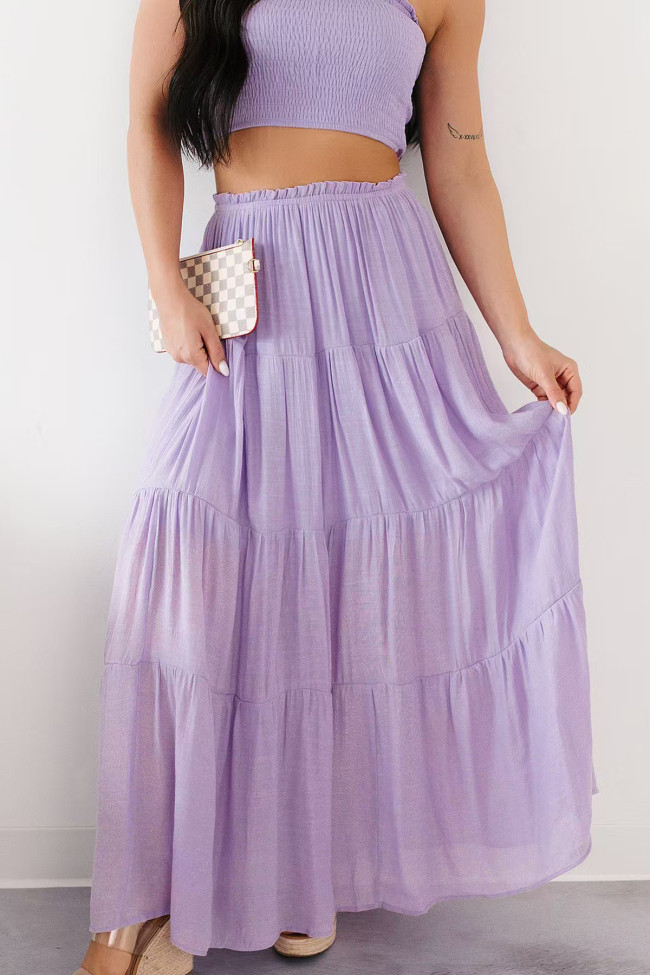 Summer High Waisted Solid Color Pleated Skirt