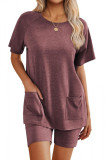 Solid Color Short Sleeved Shorts Two-Piece Set