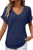 V-Neck Summer Waffle Pocket Short Sleeved T-Shirt