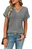 V-Neck Short Sleeved Loose Striped Casual T-Shirt