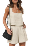 Linen Square Neck Vest Shorts Two-Piece Set