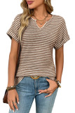 V-Neck Short Sleeved Loose Striped Casual T-Shirt