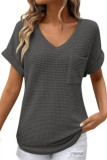 V-Neck Summer Waffle Pocket Short Sleeved T-Shirt