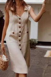 Large Size Single Breasted Lapel Sleeveless Dress