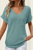 V-Neck Summer Waffle Pocket Short Sleeved T-Shirt