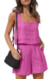 Linen Square Neck Vest Shorts Two-Piece Set