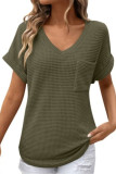 V-Neck Summer Waffle Pocket Short Sleeved T-Shirt