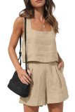 Linen Square Neck Vest Shorts Two-Piece Set