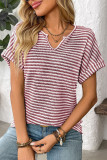 V-Neck Short Sleeved Loose Striped Casual T-Shirt