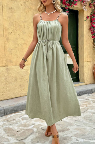 Solid Color Pleated Sleeveless Camisole Dress