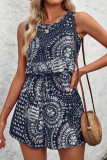 V-Neck Printed Sleeveless Casual Jumpsuit