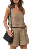 Linen Square Neck Vest Shorts Two-Piece Set