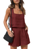 Linen Square Neck Vest Shorts Two-Piece Set