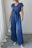 Summer V-Neck Short Sleeved Wide Leg Jumpsuit