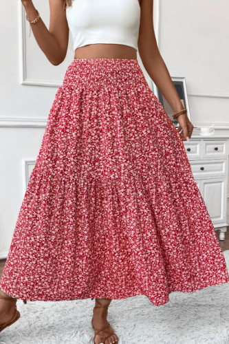 Summer Floral Print High Waisted Skirt