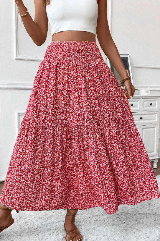 Summer Floral Print High Waisted Skirt