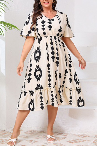 Large Size Bohemian Flared Short Sleeve Beach Dress