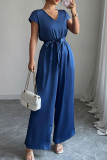 Summer V-Neck Short Sleeved Wide Leg Jumpsuit